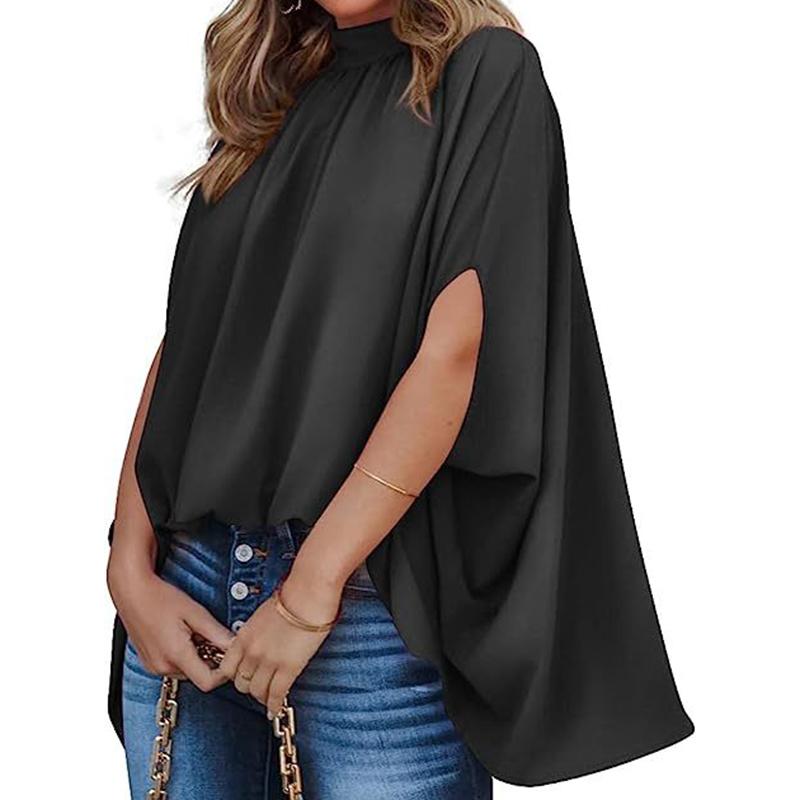 

Модная свободная блузка с коротким рукавом «летучая мышь», женская летняя повседневная рубашка, элегантная свободная одежда на шнуровке, офисные топы 25026 XL чёрный