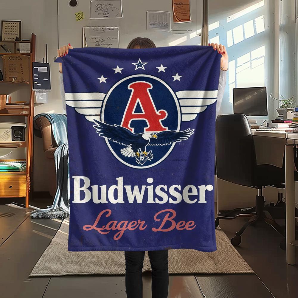 Budweiser Eagle Wing Vintage Logo Flannel Blanket Retro Beer Brand Print Throw Blanket Bar Man Cave Warm Sofa Cover
