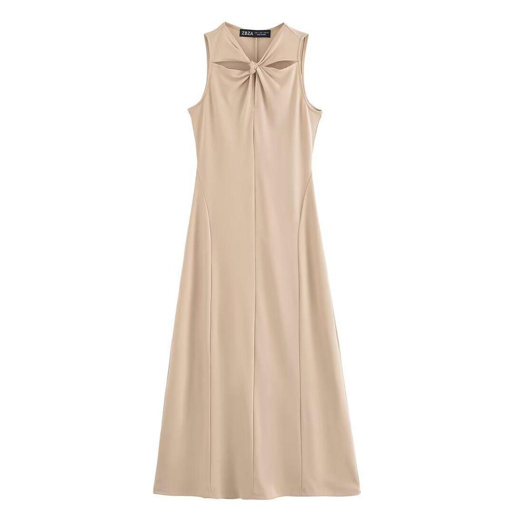 2025 Summer Fashion: Elegant Sleeveless Evening Dress with Chest Tie Design