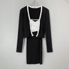 Korean Slim Color Block Strappy Dress & Cardigan Set for Women