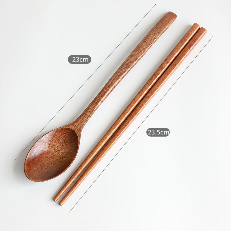 Children's Japanese Wooden Spoon & Chopsticks Set, Portable 3-Piece Cutlery with Box