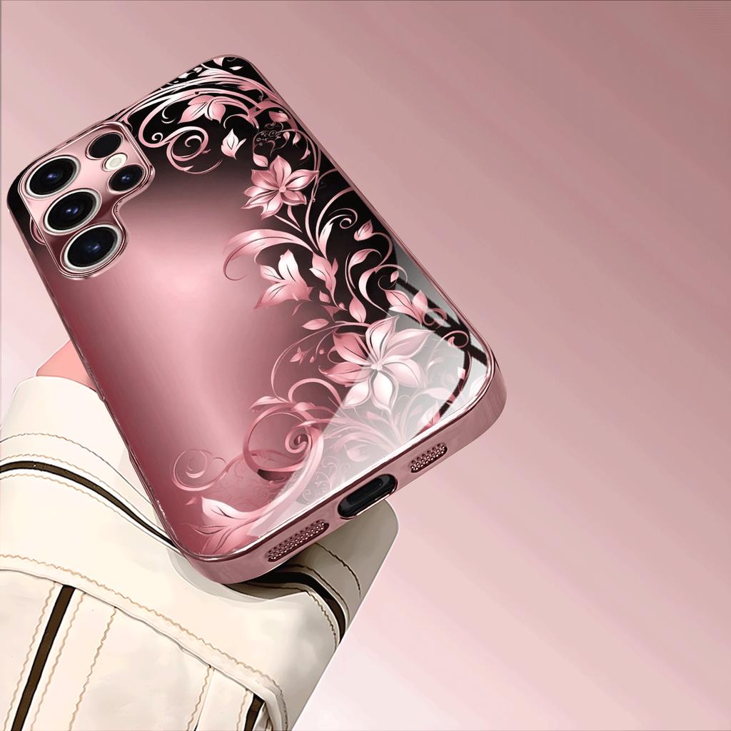 Rose gold Floral pattern Exquisite PhoneCase Glass PhoneCase for Samsung Galaxy S26 S25 S24 S23 S22 FE Ultra Plus Dropresistant