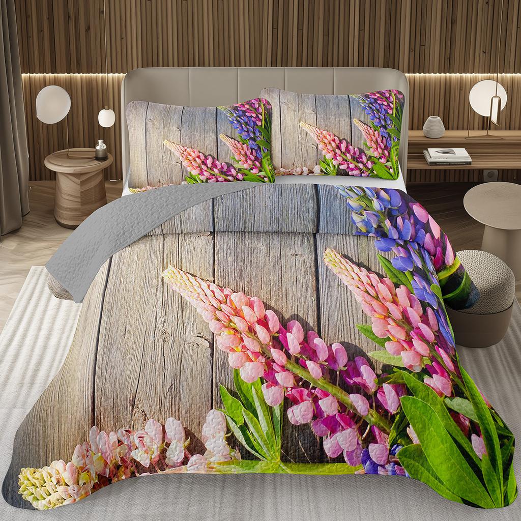 Spring Garden Plant Flower Bedspread Sets Botanical Floral Coverlet Twin Full Queen King Rustic Farmhouse Quilted Bedding Set