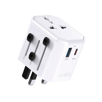 Adapter Sieciowy Podróżny Uniwersalny USB-C USB-A EU UK US AUS - Biały