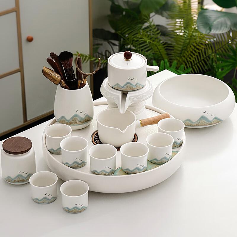 Lainuo 14-Piece Coarse Pottery Tea Set - Mountain Bird Design