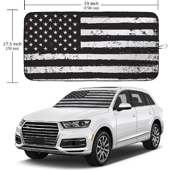 American Flag Car Windshield Sun Shade Foldable Sunshade Front Window Cover Sun Visor Protector Accessories (59X27.5 Inches)