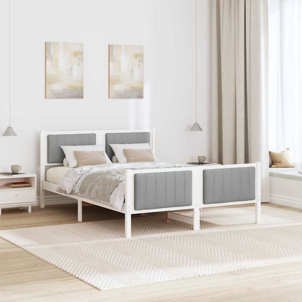 Bed Frame In White and Light Grey 135 X 190 Cm Solid Pine Wood