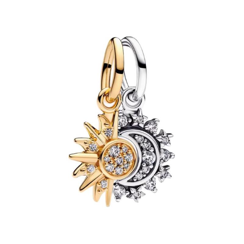 Pandora Sun and Moon Combination Sun and Moon Gold Plated Necklace/Pendant Women s Gold/Silver 763585C01 серебряный