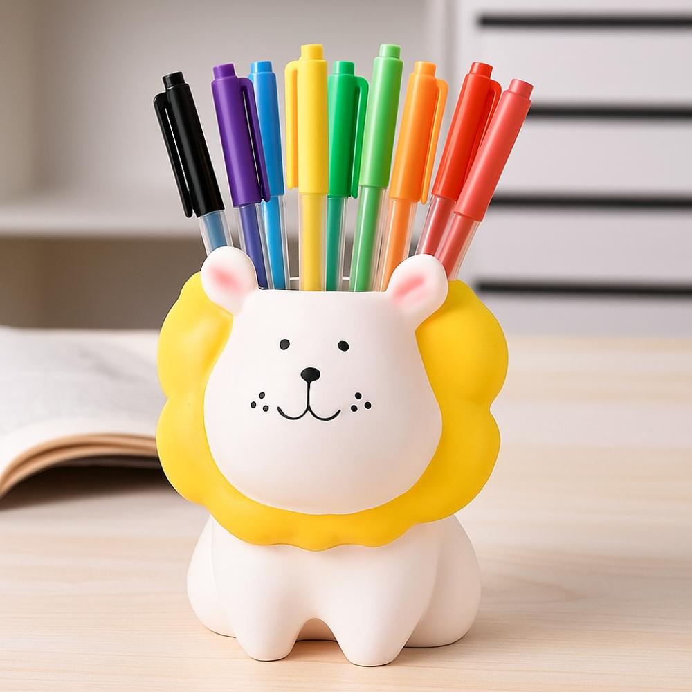 Cream Style Pencil Storage Box Little Lion Stationery Organizer Cartoon Pen Holder  Makeup Brush