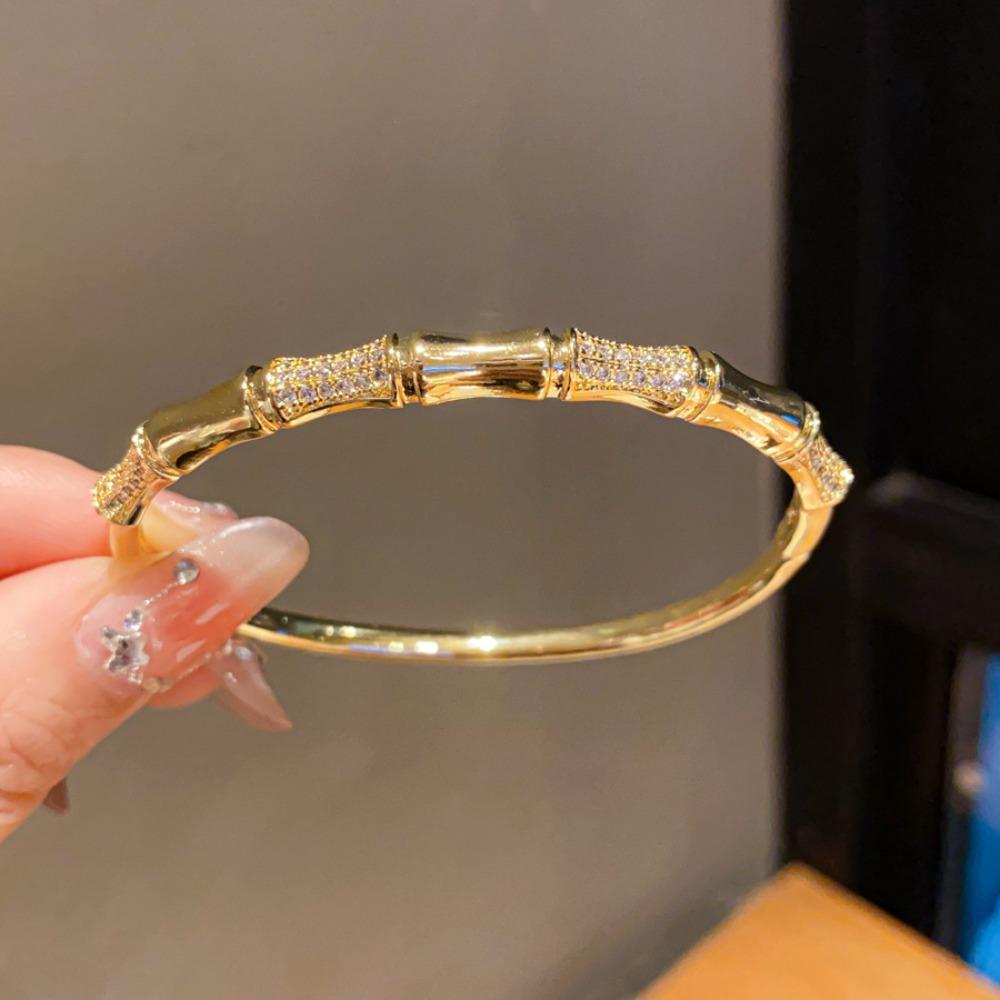 Elegant Bamboo Joint Bracelet Smooth Surface Charm Bracelet New Gold Plated Bangle  Women Jewelry