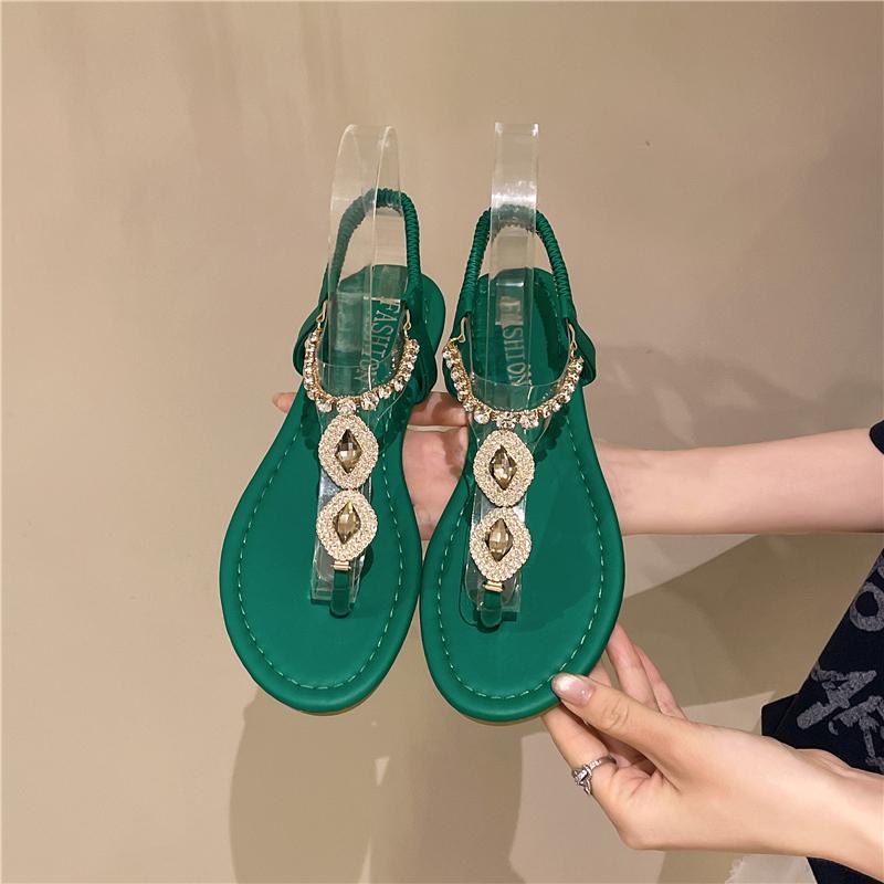 Fashion Beach shoes, rhinelette sandals, a new trendy style for women in 2025, featuring toe clippers and Bohemian skirts