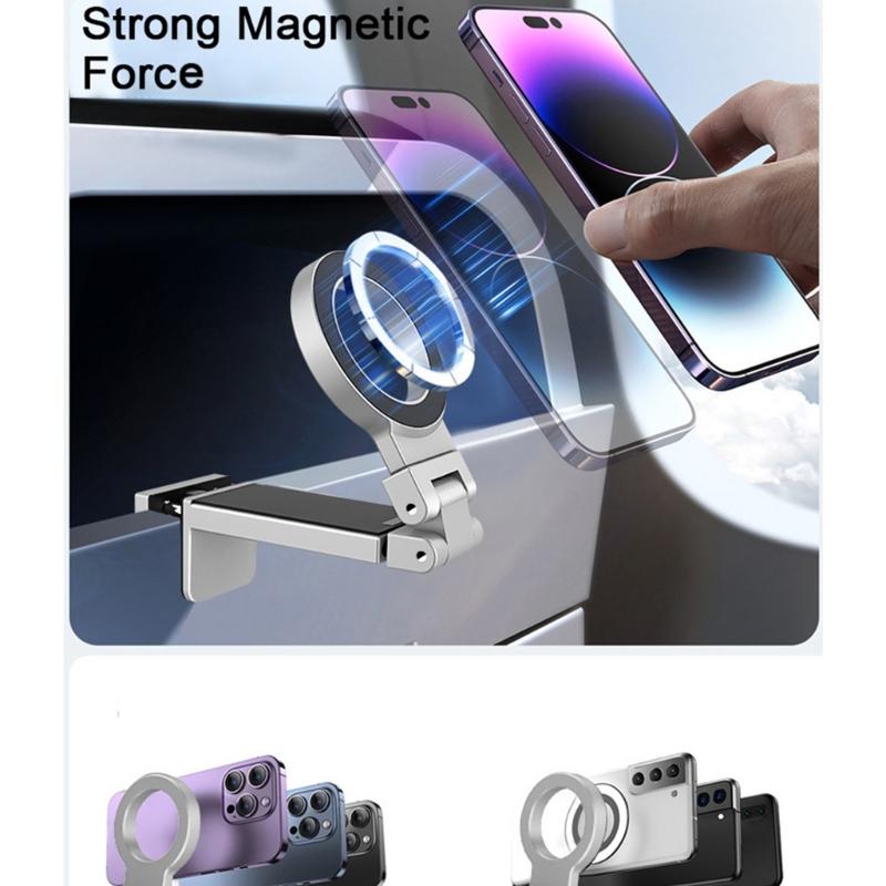 Portable Phone Mount Stand for Airplanes Train Desktop Use Magnetic Holder Adjustable Stand Foldable Hands Less Viewing