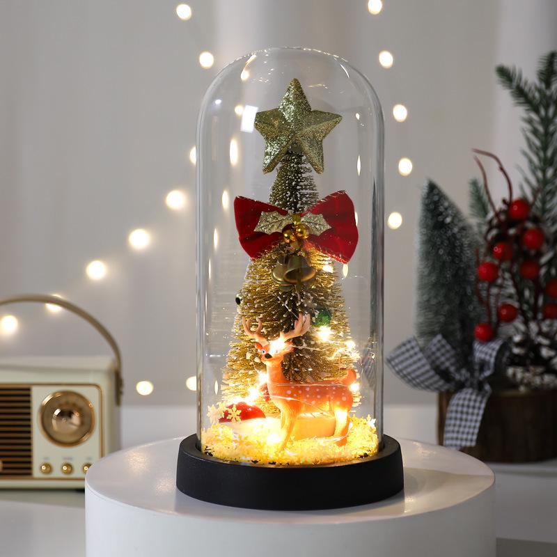 Illuminated Glass Christmas Tree with Elk Decoration
