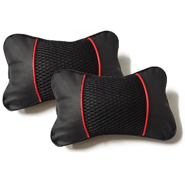 2Pcs Pu Leather Knitted Car Pillows Headrest Neck Rest Cushion Support Universal