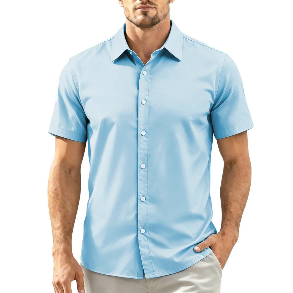 Camisa Casual de Manga Corta para Hombre Cuello de Botones Corte Ajustado Tejido Ligero Transpirable Camisa de Verano Primavera para Uso Diario