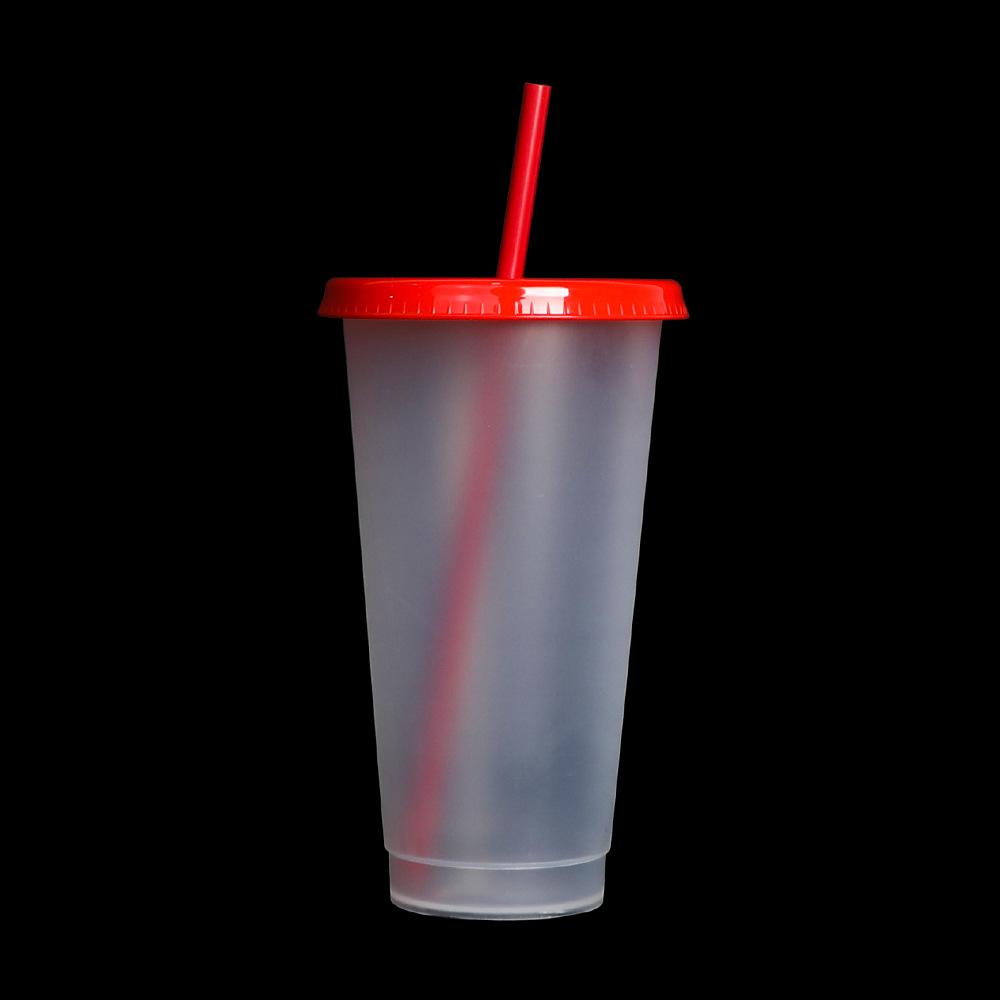 710ml Black White Straw Cup With Lid Color Change Coffee Cup Reusable Cups Plastic Tumbler Matte Finish Coffee Mug DROPSHIPPING