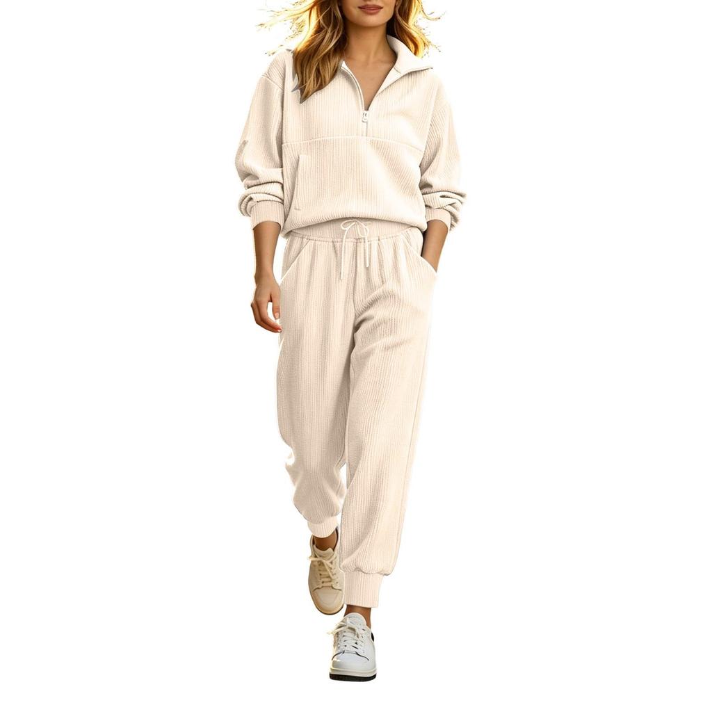 Women's Casual Half Zip Long Sleeve Top and Pants Set
