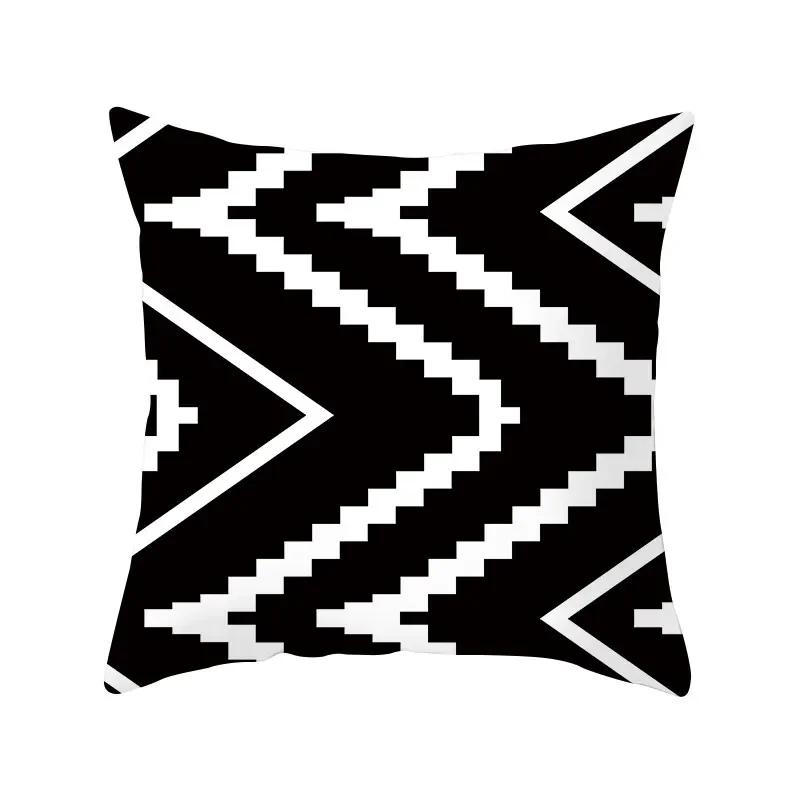 Black White Geometric Pattern Cushion Cover Polyester Sofa  Upholstery Pillowcase Home Decor
