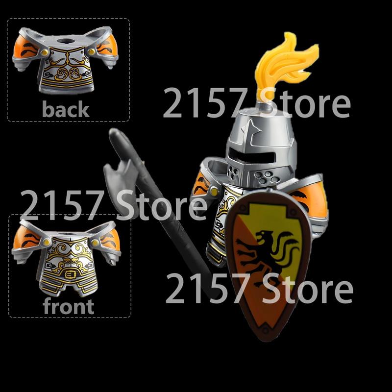 Medieval Castle Soldier Action Figures Building Block Dragon Anime Knight Accessory Warhorse Militia Helmet Shield Toy Gift S015