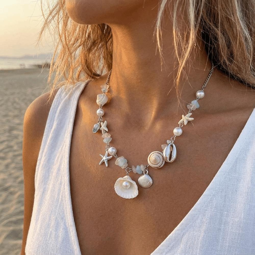 Zinc Zinc Alloy Ocean Themed Necklace Sweet Cool Chain Necklace Aesthetic Shell Pearl Choker Vacation