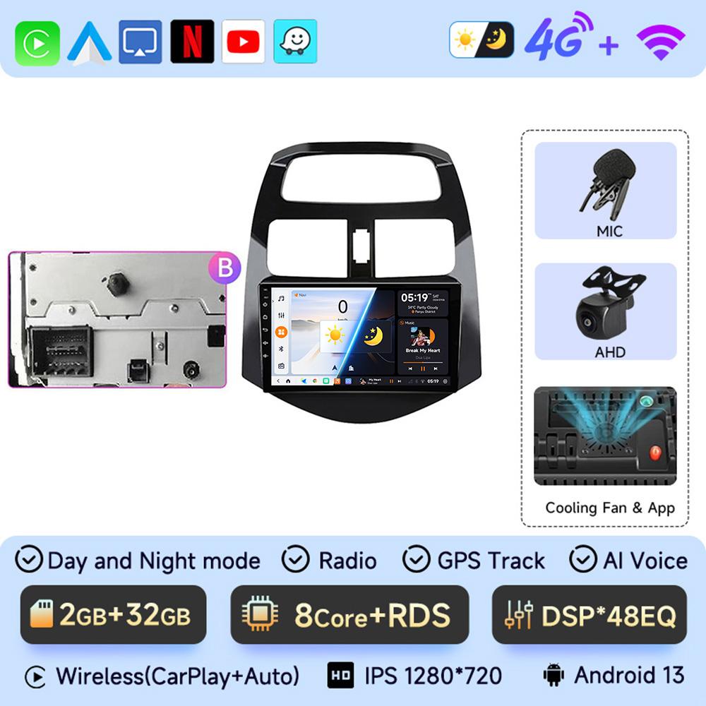 JIUYIN Android 13 Car Radio Multimedia Video Player For Chevrolet Spark Beat Matiz Creative 2010-2014 2Din 4G Navigation Carplay