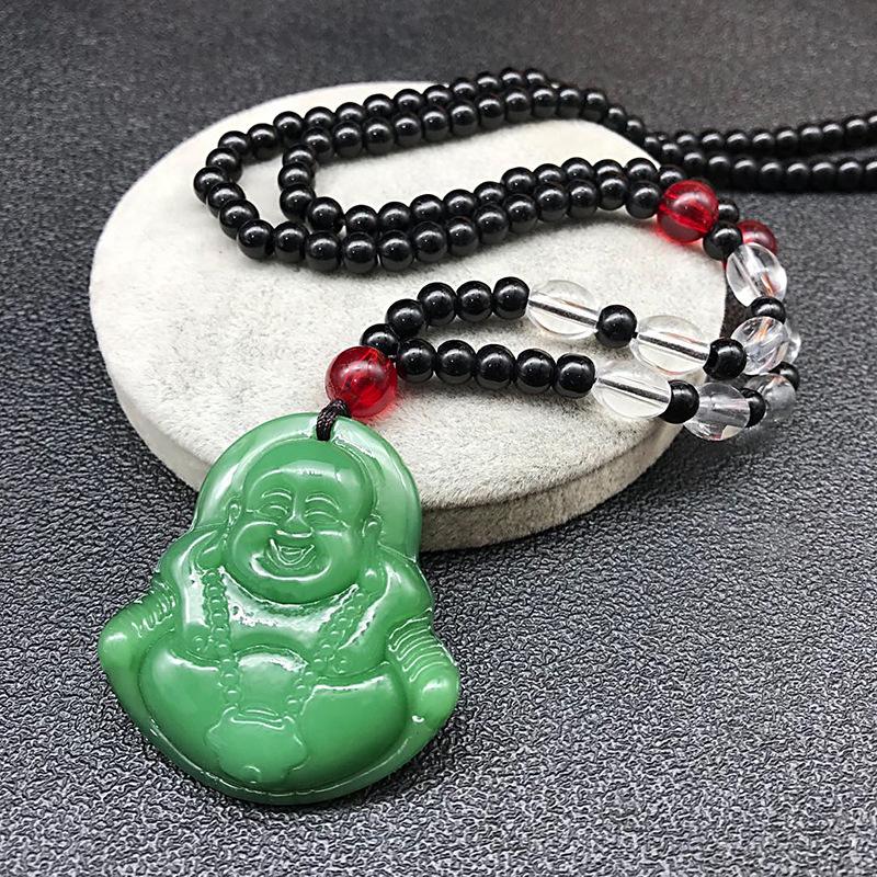 Retro Guanyin Buddha Guan Gong Imitace Jadeitového Přívěsku Řetízek Doplňky Náhrdelník Etnický Styl Přívěsek