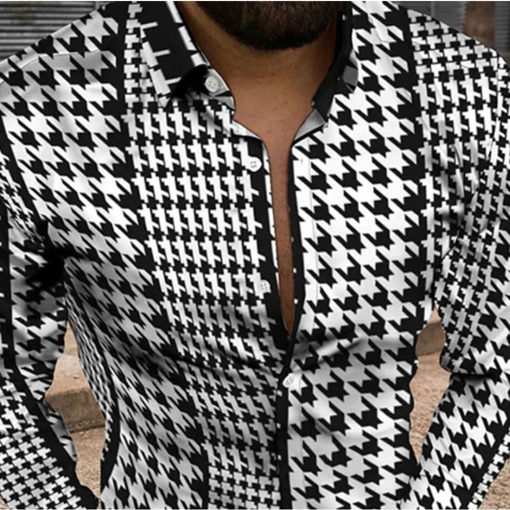 Herren Karo Muster Bedruckte Langarmhemden Lässiger Cardigan Neue Knöpfe Urlaubsmode Hemden
