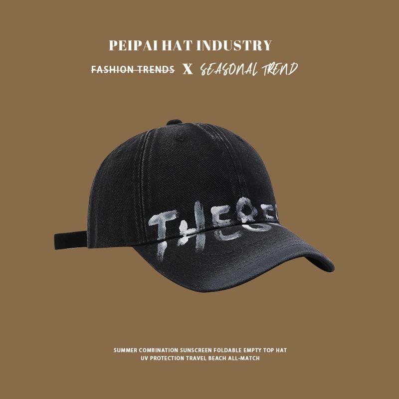 

Baseball cap female wide brim shows face small soft top graffiti fashion cap male M（56-58cm）