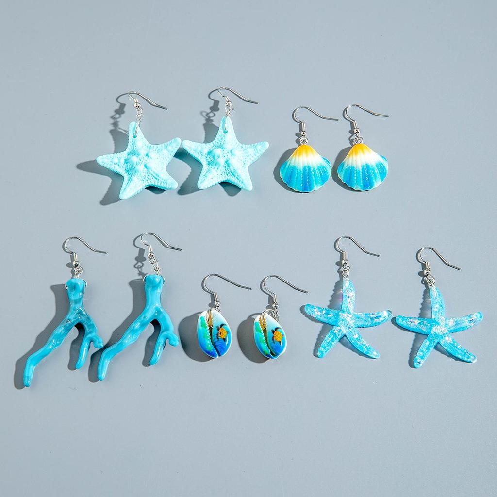 Modische und niedliche Ohrringe mit simuliertem Seestern-Jakobsmuschel-Anhänger für Damenschmuck, blaue Ohrringe mit Seestern-Anhänger