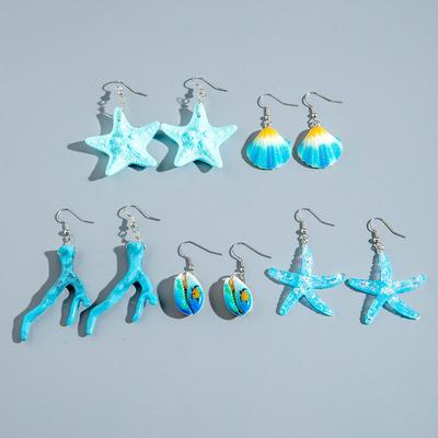 Modische und niedliche Ohrringe mit simuliertem Seestern-Jakobsmuschel-Anhänger für Damenschmuck, blaue Ohrringe mit Seestern-Anhänger