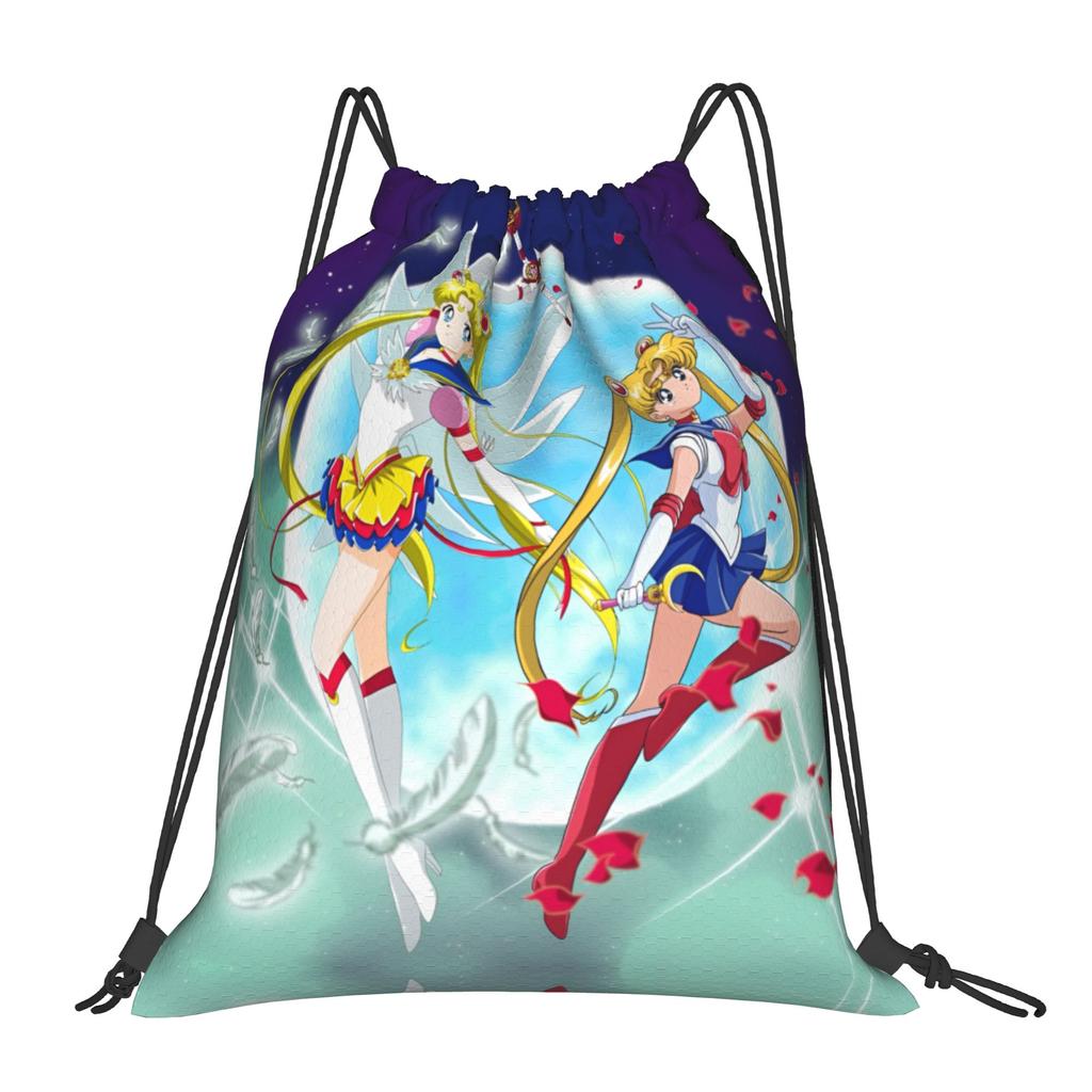 Custom Sailors Anime Moons Drawstring Backpack Sports Gym Bag for Women Men Bishoujo Training Sackpack