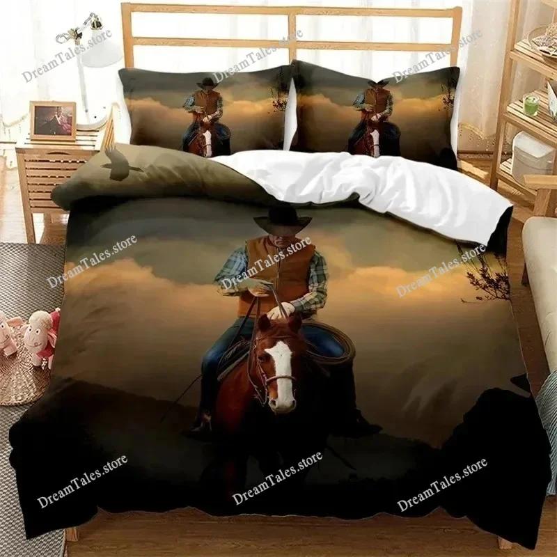 Western Cowboy Duvet Cover Set Vintage Farmhouse Bedding Set for Kids Boys Teens Queen Size Soft Polyester Quilt Cover741