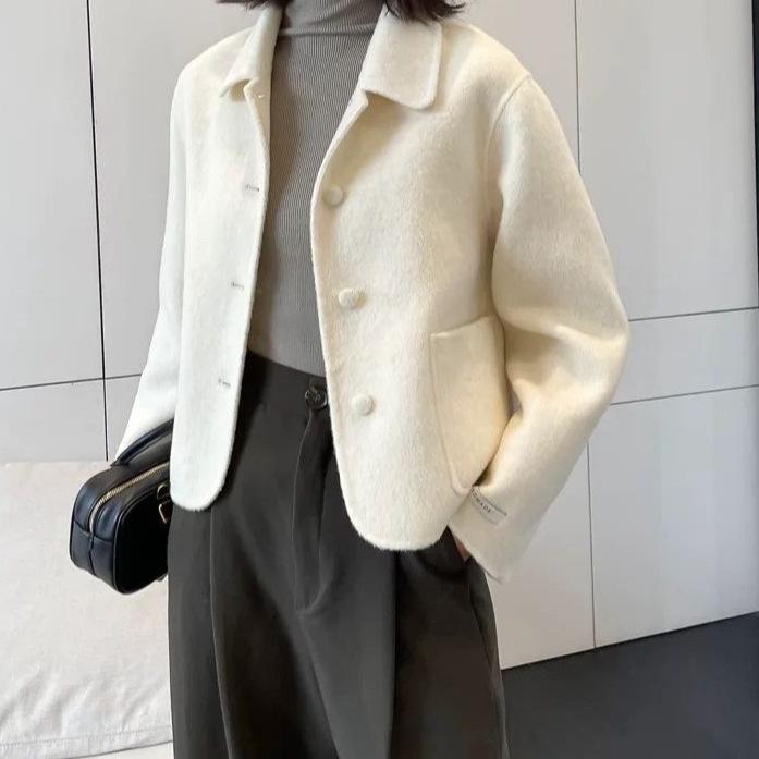 

Women s 2025 Autumn/Winter Single-Breasted Woolen Short Loose Coat Jacket L 55-60 kg