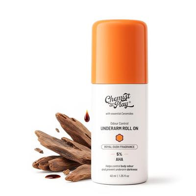 Chemist At Play UnderArm Roll-On with 5% AHA, Lactic Acid & 1% Mandelic Acid | Prevents Body Odour, Alcohol Free-40ml
