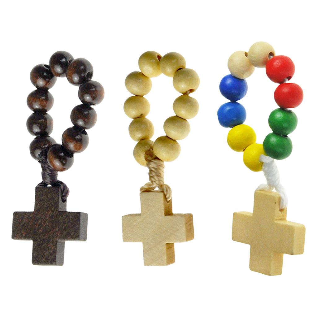 Classical Religious Finger Rosary Wood Beads with Crosses for Daily Wear or Gift for Spiritual Comfort Religious Gift