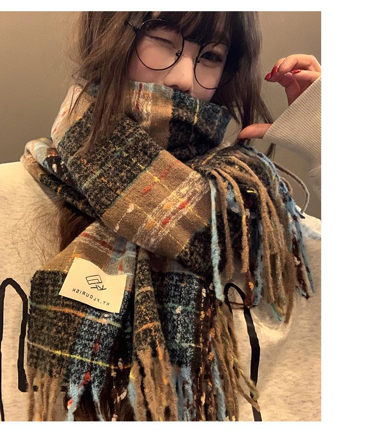 Korean retro plaid scarf women's autumn and winter atmosphere imitation cashmere student warm versatile shawl scarf