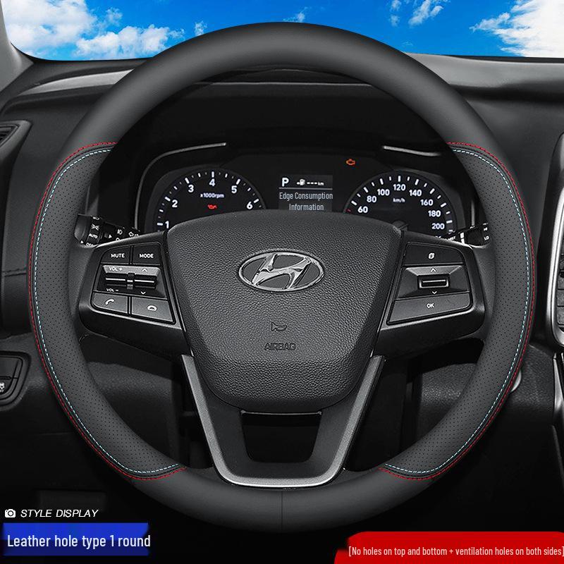 

Кожаная оплетка на руль для Hyundai Tucson, IX35, IX25, Sonata, Santa Fe, Elantra, Reina, Lingdong 38 cm