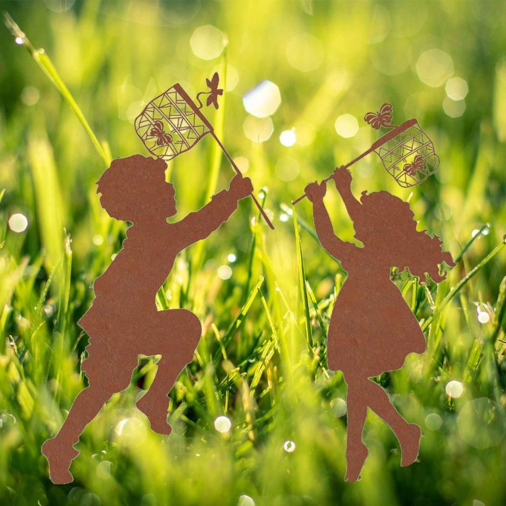 **1pc Metal Silhouette Boy Girl Art Outdoor Garden Farmhouse Decor**