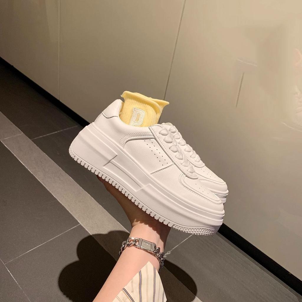 Platform White Shoes Women's New Women's Shoes Spring Leather Breathable Heightening Casual Sports Shoes Board Shoes