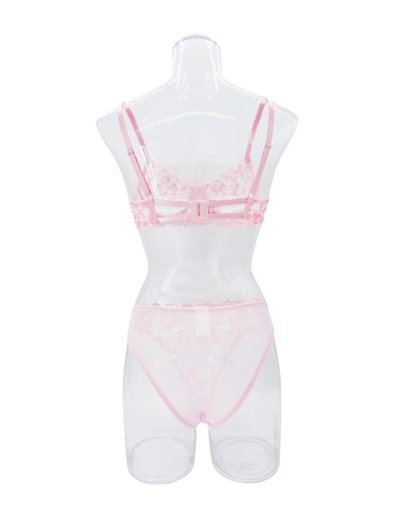 Conjunto de Lingerie Sexy Transparente Multicolorido Bordado Floral Francês Kajano para Mulheres - Coleção Outono