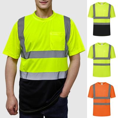 Roupa Refletiva Masculina Gola O Manga Curta Camiseta de Alta Visibilidade com Painéis de Malha