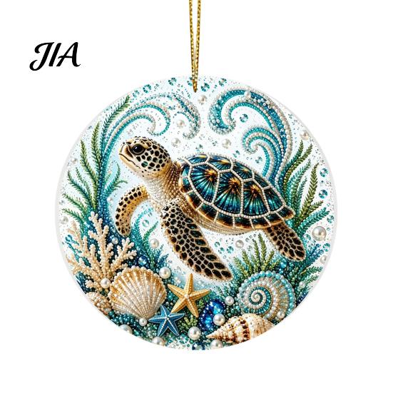 Durable Acrylic Coastal Decor Ocean Theme Pearl Art Hanging Ornament, 2D Flat Decorative Pieces for Bedroom Office Sea Life Suncatcher, Beaded Pattern