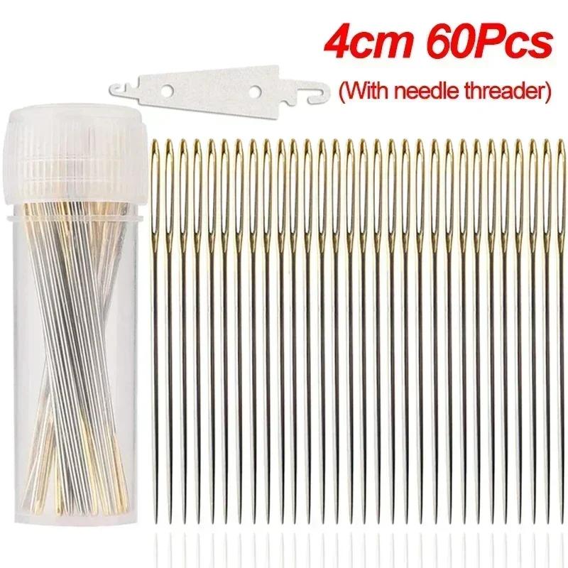 30/60Pcs Large Eye Cross Stitches Needles with Threader DIY Stitch Embroidery Needlework Threading Needle Hand Sewing Tools