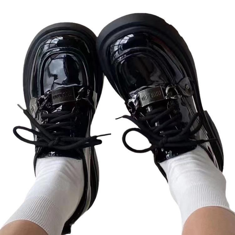 Small leather shoes women's new autumn versatile lace-up retro casual niche platform single shoes