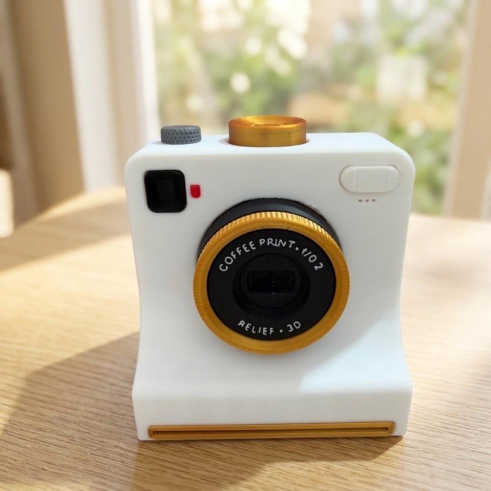 Funny 3D Printed Latte Camera Vintage Look One Touch Press Coffee Powder Print Camera Replaceable Cards Plastic
