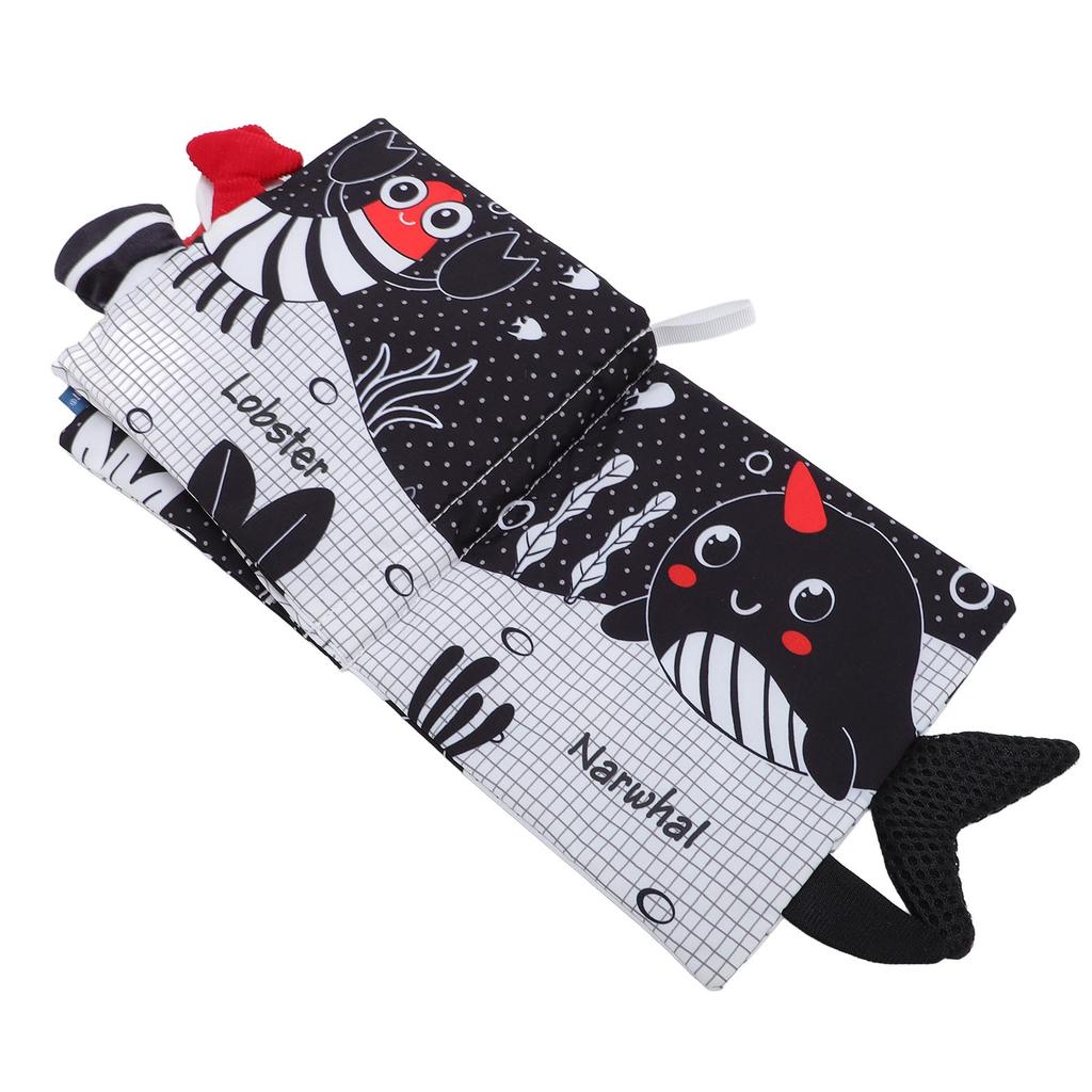 Soft Cloth Baby Book White and Black Stereo Shape Multifunctional Toddler Tail Cloth Book for Early