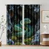 2 Pcs, Filtering Curtains (excluding Rods, Non-movable, Without Batteries) a Coiled Snake In a Rocky Cave (2) for Use In