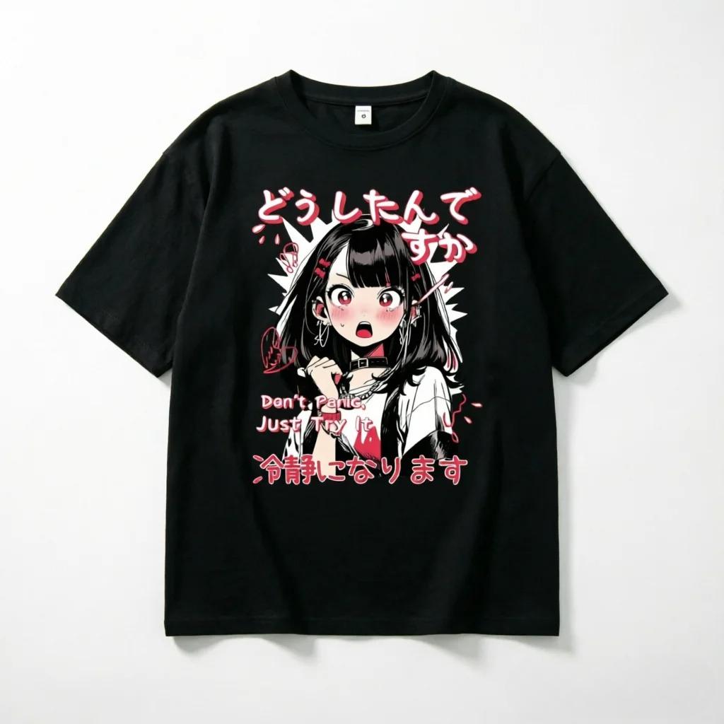 Y2k Gothic Anime Girl Print T Shirt Japanese Text Aesthetic Tee Vintage Unisexga Graphic Short Sleeve Summer Loose Casual Tshirts