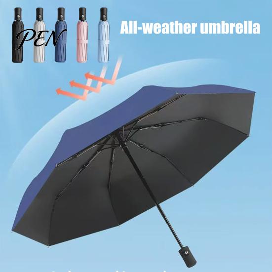 Travel Umbrella Automatic Folding with Carabiner Handle, UV Rain Protection Rainproof Umbrella, Windproof Portable for Women Men Easy Open Close