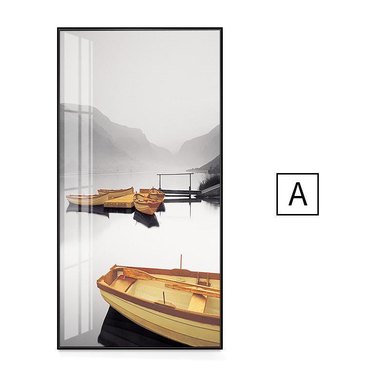 

Чорно-білий морський пейзаж у скандинавському стилі Картина на полотні Жовта парасолька Човен Плакат і друкована картина Вітальня Декор спальні 60x120cm No Frame